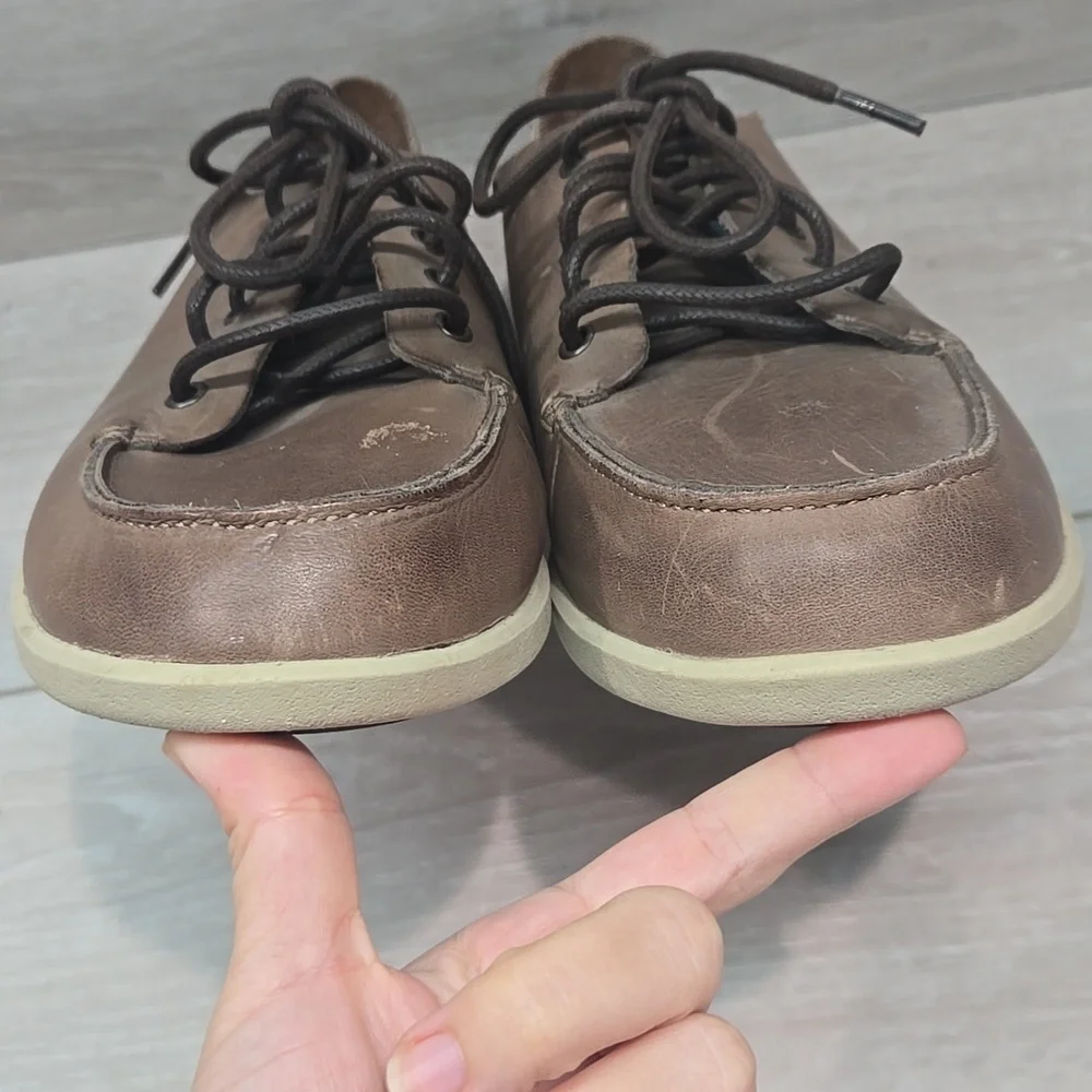 Olukai Men's Nalukai Brown Boat Shoes Oxford Sneakers Leather Shoes Sz 10